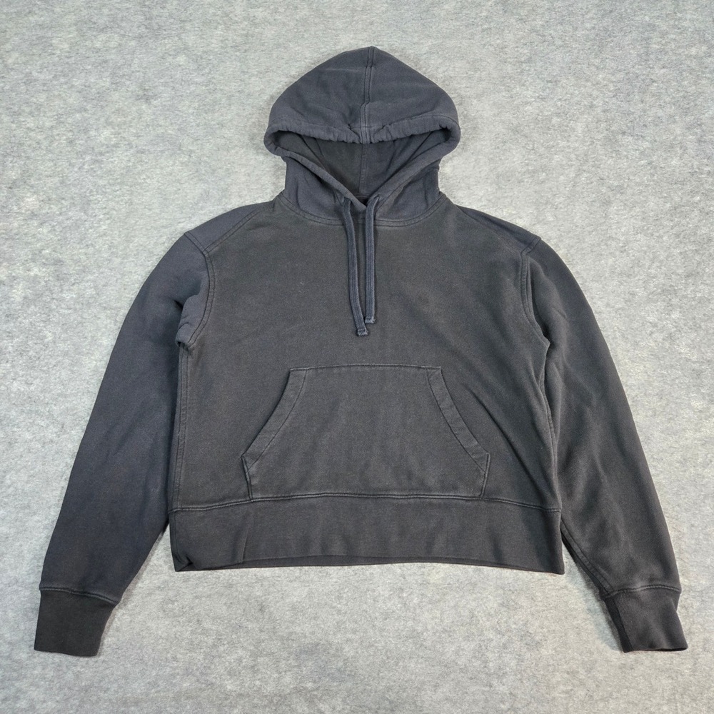 Everlane Womens Black French Terry Cropped Pullover Hoodie XS